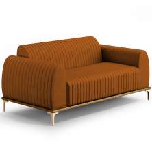 Sofá 3 Lugares Para Sala de Estar Molino 180 cm D02 Pés D'Ouro Veludo Telha C-262 - Lyam Decor