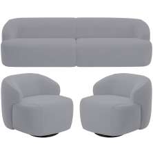 Sofá 4 Lugares Curvo Orgânico com 02 Poltronas Para Sala Living 280cm Barolo L06 Veludo Cinza - Lyam Decor