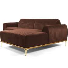 Sofá 5 Lugares com Chaise Direito Para Sala Molino 300 cm D02 Veludo Marrom B-276 - Lyam Decor
