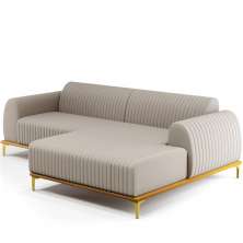 Sofá 5 Lugares com Chaise Direito Para Sala de Estar Molino 300cm D02 Linho Bege C-107 - Lyam Decor