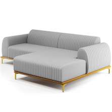 Sofá 5 Lugares com Chaise Direito Para Sala de Estar Molino 300cm D02 Linho Cinza D-315 - Lyam Decor