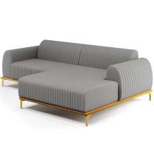 Sofá 5 Lugares com Chaise Direito Sala Estar Molino 300cm D02 Linho Cinza Escuro C-416 - Lyam Decor