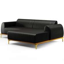 Sofá 5 Lugares com Chaise Direito Sala de Estar Molino 300cm D02 Couríssimo Preto B-159 - Lyam Decor