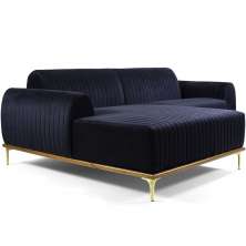 Sofá 5 Lugares com Chaise Esquerdo Para Sala Molino 300cm D02 Veludo Azul Marinho C-287 - Lyam Decor