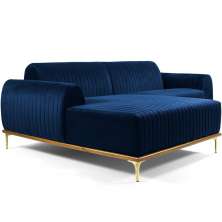 Sofá 5 Lugares com Chaise Esquerdo Para Sala Molino 300cm D02 Veludo Azul Oxford C-304 - Lyam Decor