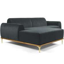 Sofá 5 Lugares com Chaise Esquerdo Para Sala Molino 300cm D02 Veludo Cinza C-317 - Lyam Decor