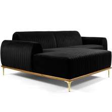 Sofá 5 Lugares com Chaise Esquerdo Para Sala Molino 300cm D02 Veludo Preto C-300 - Lyam Decor