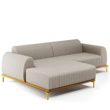 Sofá 5 Lugares com Chaise Esquerdo Para Sala de Estar Molino 300cm D02 Linho Bege C-107 - Lyam Decor