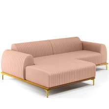 Sofá 5 Lugares com Chaise Esquerdo Para Sala de Estar Molino 320cm D02 Linho Rosê C-105 - Lyam Decor