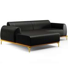 Sofá 5 Lugares com Chaise Esquerdo Sala Estar Molino 300cm D02 Couríssimo Preto B-159 - Lyam Decor