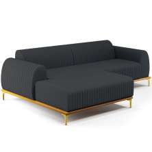 Sofá 5 Lugares com Chaise Esquerdo Sala de Estar Molino 300cm D02 Linho Chumbo D-465 - Lyam Decor