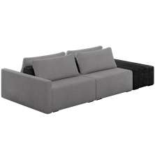 Sofá Ilha Modular Para Sala 252cm com Puff Dublin K01 Bouclê Cinza e Sintético Preto - Lyam Decor
