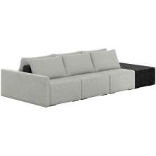 Sofá Ilha Modular Para Sala 312cm com Puff Dublin K01 Linho Cinza e Sintético Preto - Lyam Decor