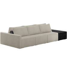 Sofá Ilha Modular Para Sala 342cm com Puff Dublin K01 Bouclê Creme e Sintético Preto - Lyam Decor