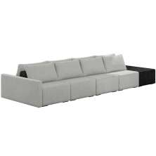Sofá Ilha Modular Para Sala 392cm com Puff Dublin K01 Linho Cinza e Sintético Preto - Lyam Decor