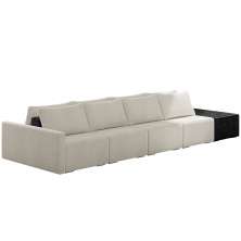 Sofá Ilha Modular Para Sala 432cm com Puff Dublin K01 Bouclê Creme e Sintético Preto - Lyam Decor