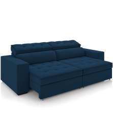 Sofá Retrátil Reclinável Para Sala de Estar Living 218cm Clara M03 Veludo Azul Marinho - Lyam Decor