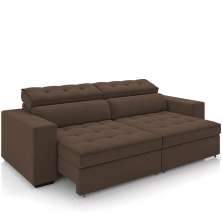 Sofá Retrátil Reclinável Para Sala de Estar Living 218cm Clara M03 Veludo Marrom - Lyam Decor