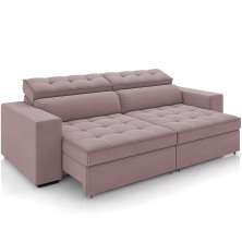 Sofá Retrátil Reclinável Para Sala de Estar Living 218cm Clara M03 Veludo Rosê - Lyam Decor