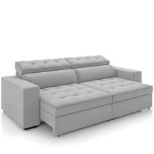Sofá Retrátil Reclinável Para Sala de Estar Living 290cm Clara M03 Veludo Cinza - Lyam Decor