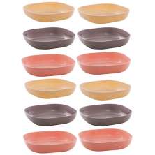 12 Travessas Lyor Petiscos Bowls de Bambu Coloridos 14,5x3cm Sobremesas