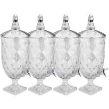 4 Suqueiras Cristal 5L com Pé Diamond Lyor Torneira Bar Restaurante Incolor