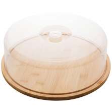 Boleira de Bambu com Cúpula de Plástico 28x9,5cm Lyor Porta Bolo Redondo com Tampa