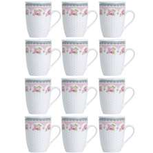 Conjunto 12 Canecas de Porcelana Xícaras de Chá 310ml com Tampa Filtro Inox Infusor Lyor Rosa