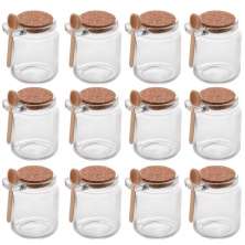 Conjunto 12 Potes de Vidro com Tampa de Rolha Colher de Bambu Porta Temperos 240ml Lyor