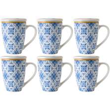 Conjunto 6 Canecas de Porcelana para Chá 310ml com Tampa e F