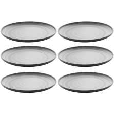 Conjunto 6 Pratos 18cm Melamina Lyor Tóquio Oriental Japonesa com Relevo Preto Fosco Sobremesa