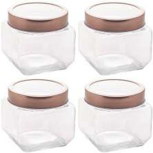 Conjunto de Potes de Vidro Lyor Gastro 800ml 4 Porta Mantimento com Tampa Metal Rose Gold