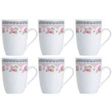 Jogo de Caneca Porcelana para Chá 310ml com Tampas e Infusor Inox 6 Peças Lyor Rosa