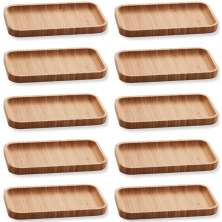 Kit 10 Bandejas de Bambu Retangulares para Cozinha 20x10cm Petisqueiras Multiuso Hire Lyor