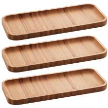 Kit 3 Petisqueiras de Bambu Bandeja Retangular 28x11cm Prato