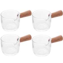 Kit 4 Molheiras de Vidro com Cabo de Bambu 50ml Cremeiras para Molhos Caldas Mel Lyor