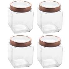 Kit 4 Pote de Vidro 1,2L Quadrado com Tampa Metal Mantimento