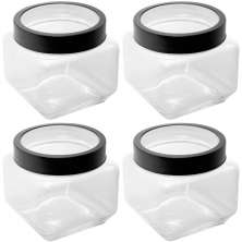 Kit 4 Potes 800ml Gastro Lyor Vidro Tampa Metal Preta Porta Mantimentos Quadrado