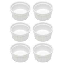 Kit 6 Ramequins Canelado 50ml Porcelana Classic Branco Lyor Pequeno Molhos