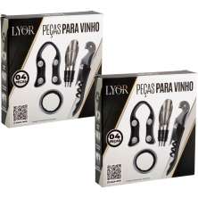 Kit Acessórios para Vinho 8 peças Lyor em Aço Inox Preto Pro