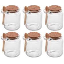 Kit de Pote de Vidro com Tampa de Rolha Colher Bambu 6 unidades Porta Temperos 240ml Lyor