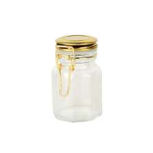 Pote de Vidro Hermético Club Incolor e Dourado 7 cm