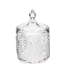Potiche Decorativo de Vidro Cristal Palmeira com Tampa 10x15cm Lyor Bomboniere Baleiro