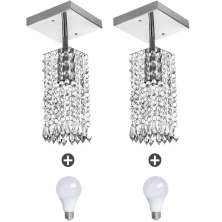 2 Lustres Clearcrillic Quadrado Cristal Acrílico + Lampada