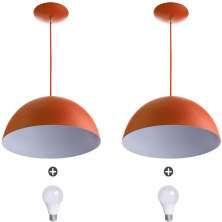 2 Lustres Pendente Meia Lua 40cm Alumínio Cobre + Lampada