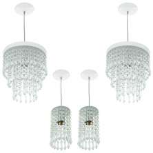 2 Pendente Manucrillic + 2 Pd Clearcrilic Cristal Ac. Branco