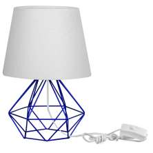 Abajur Diamante Branco Texturizado Com Aramado Azul Metálico