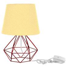 Abajur Diamante Dome Amarelo Bolinha Com Aramado Cereja
