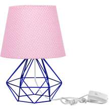 Abajur Diamante Dome Rosa Bolinha Com Aramado Azul Metálico