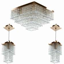 Kit 1 Lustre Cristal Acr Dream + 2 Pendentes Spark Cobre